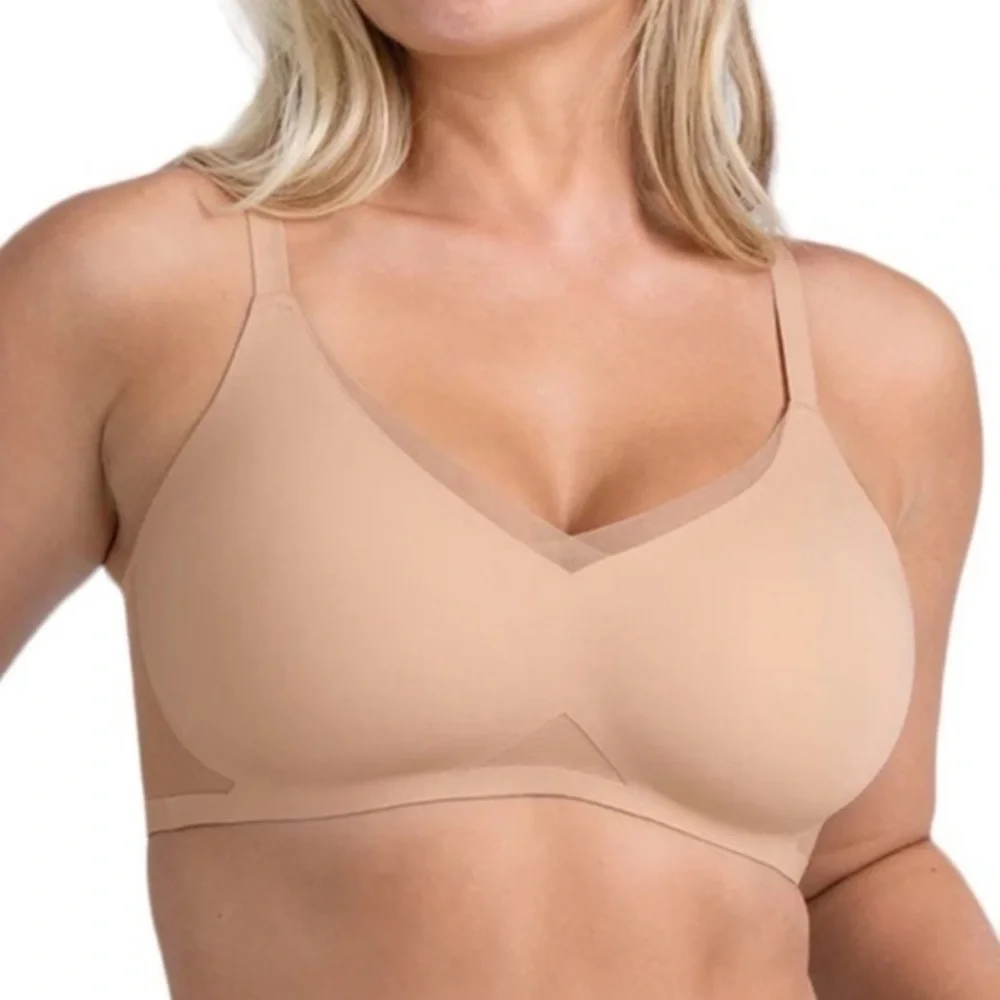 Honeylove CrossOver Padded V-Neck Sand Nude Beige Wireless Bra Size 2X